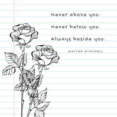 a loving quote for wife on Mother's Day - Never above you, never below you, always beside you.