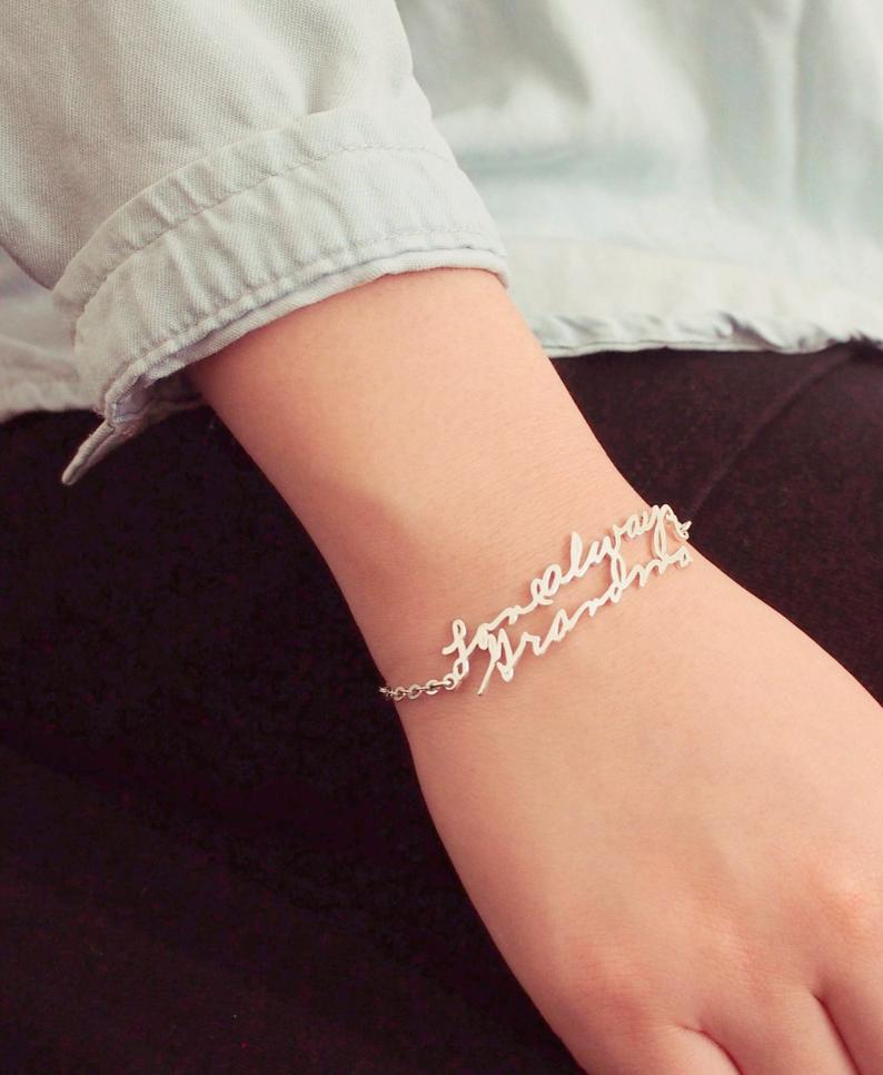 cute gift ideas for best friend: handwriting bracelet