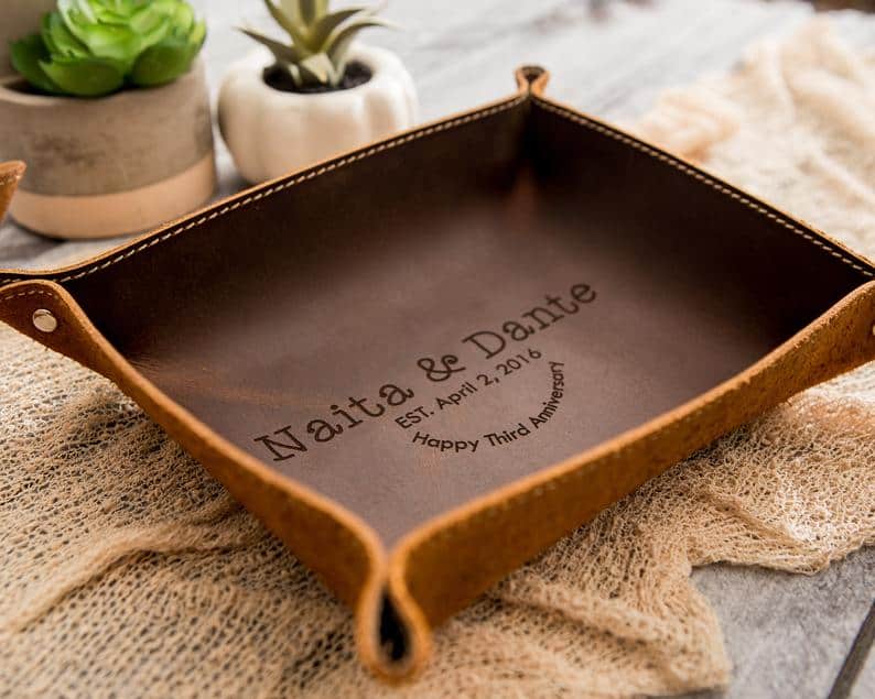 unique anniversary gifts for him: custom valet tray