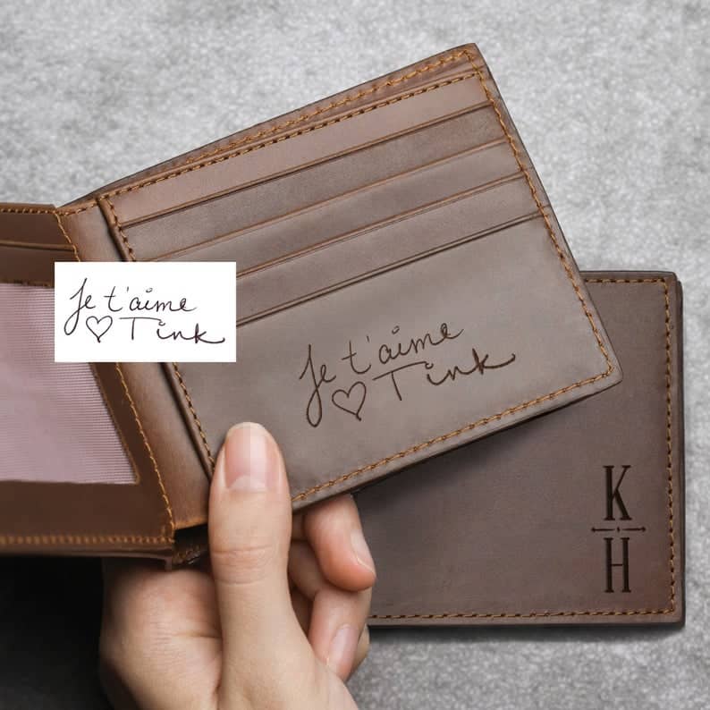 husbands anniversary gift: personalized handwriting wallet
