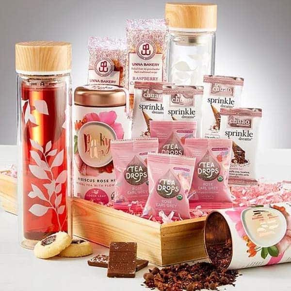 gift baskets for anniversaries: Glass Tea Infuser with Treats Gift Crate
