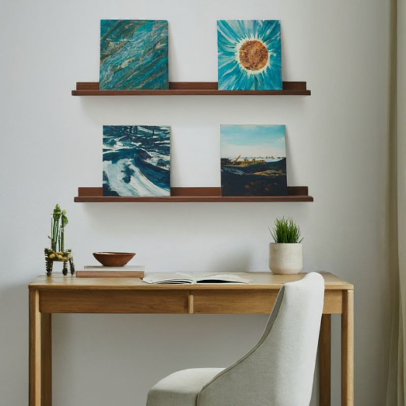 Utilize Floating Shelves for a Versatile Canvas Wall Display