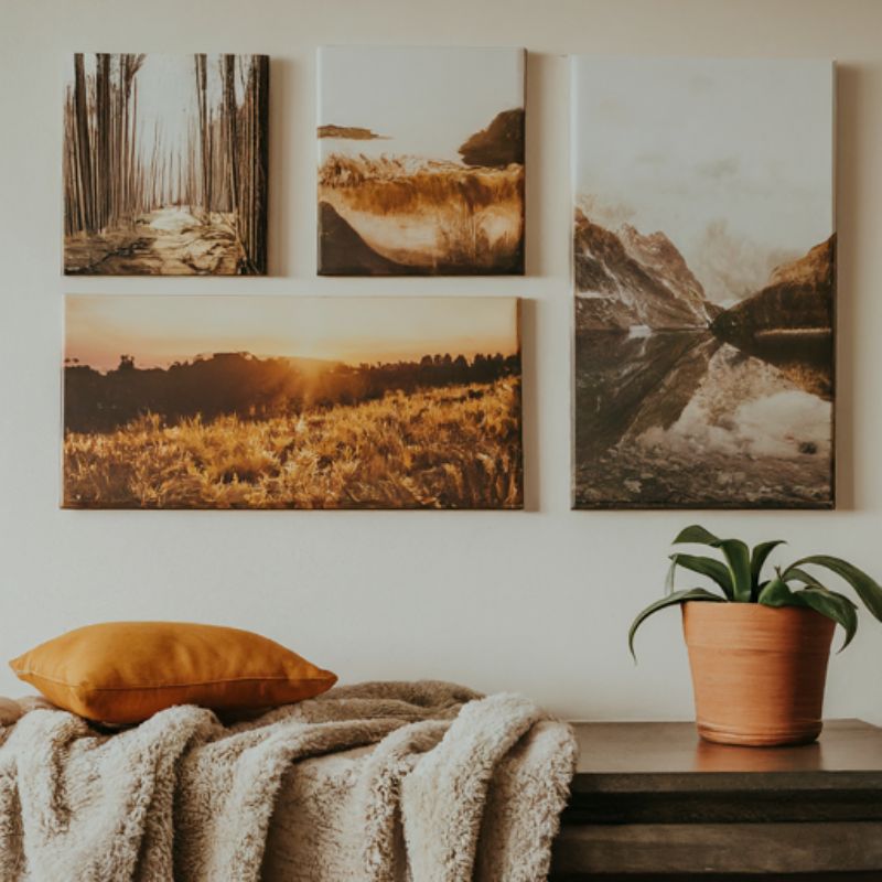 Mantel Decor with Canvas Prints and Seasonal Accents